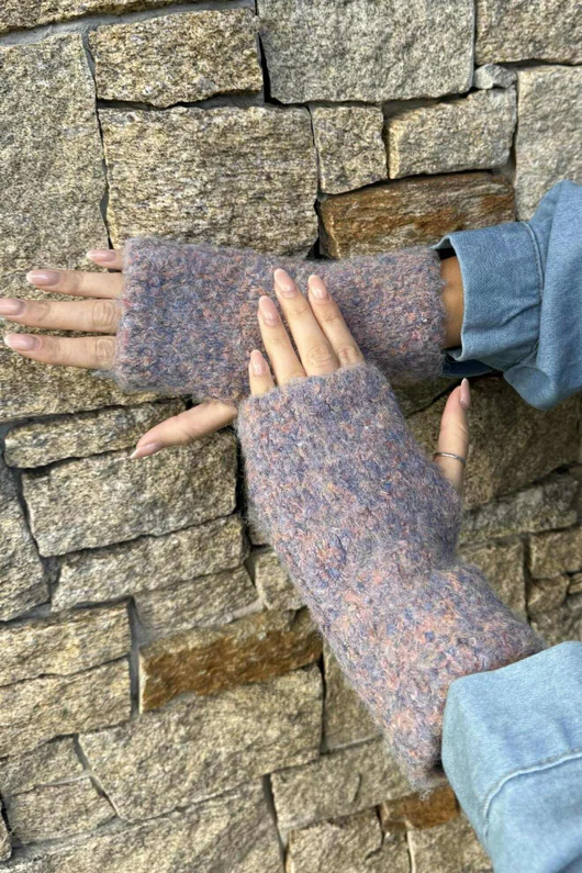 Boucle Fingerless Gloves Pink Melange